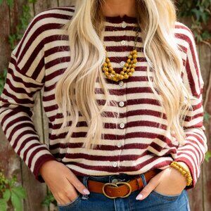 Betsey's Boutique Burgundy and Cream Striped Cardigan